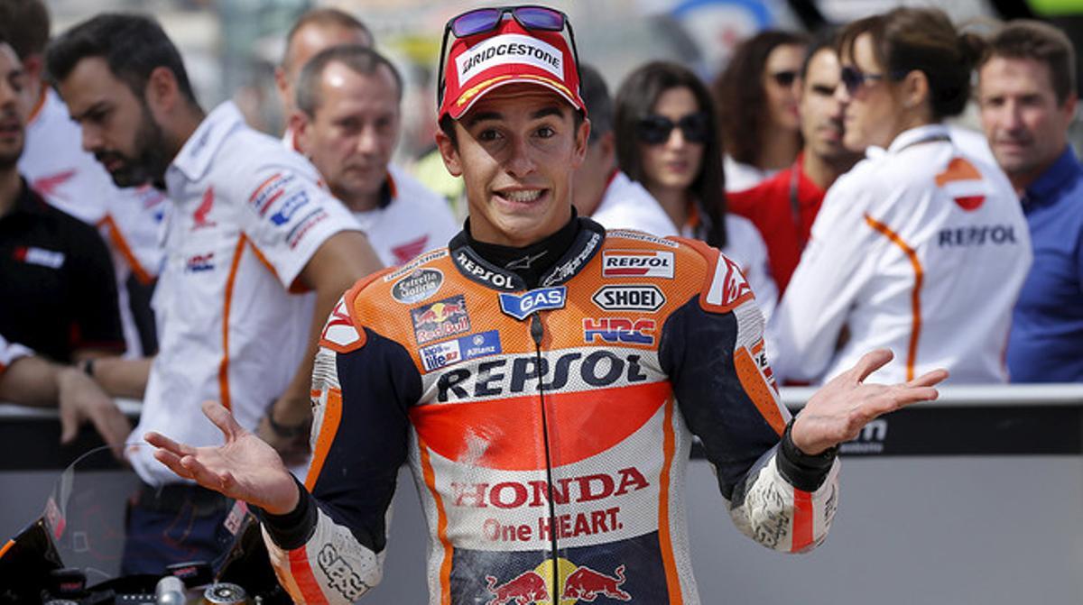 Marc Márquez, a l’aconseguir la ’pole position’ del GP d’Aragó amb una volta de rècord.