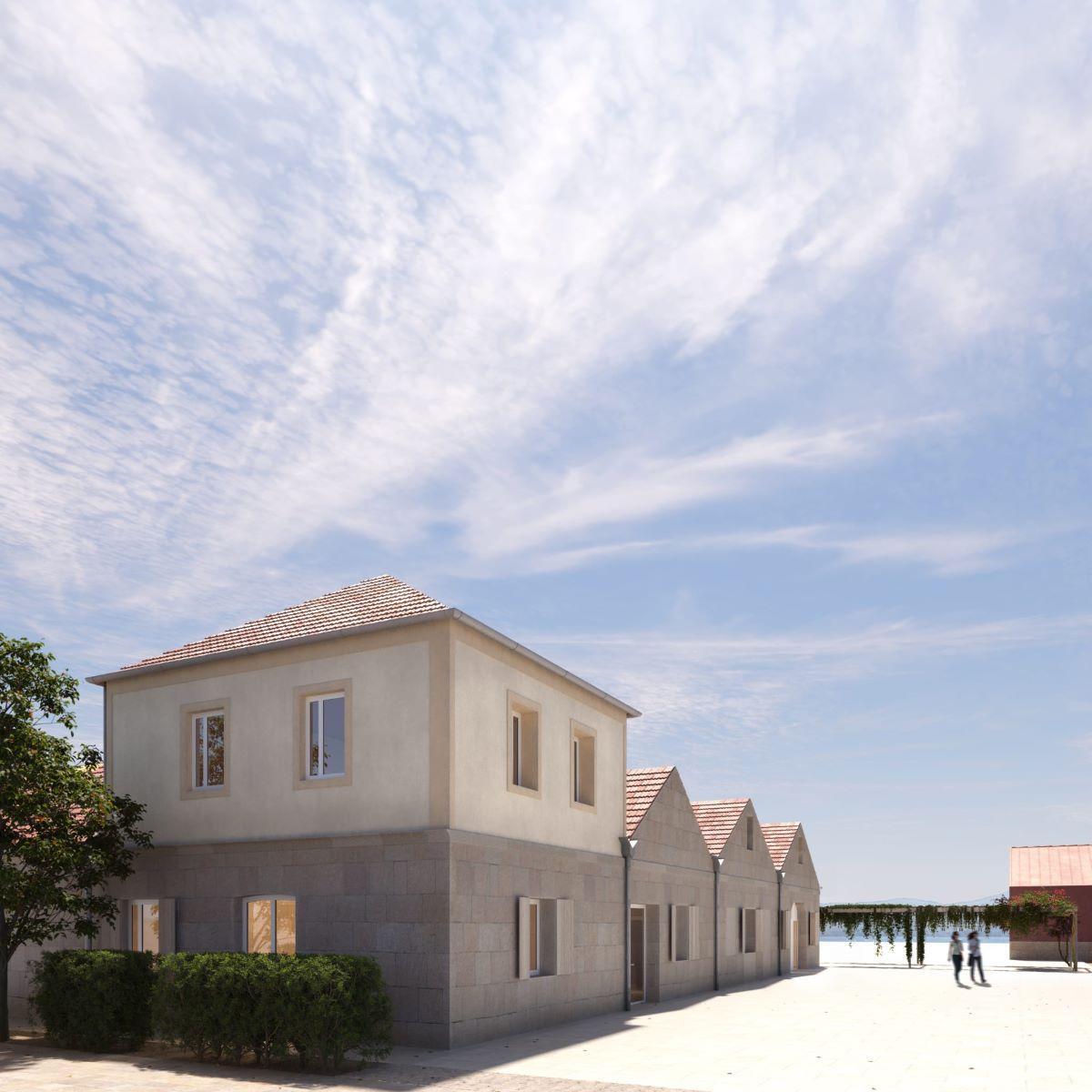 Así luciría unha das fachadas das naves, sí luciría unha das fachadas das naves,  ubicadas na esplanada de Ojea.