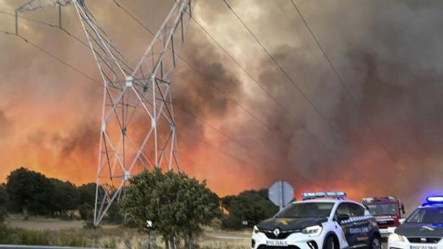 Cotxes de la Guàrdia Civil tallen una carretera a Fermoselle (Zamora). | EFE