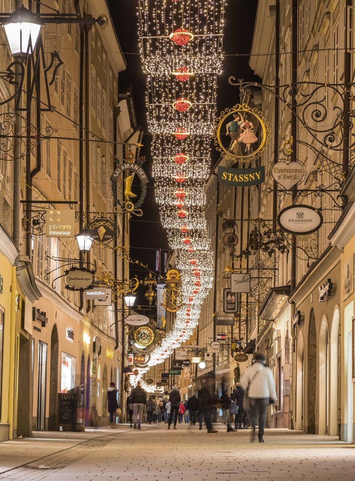 Getreidegasse in Salzburg at Christmas