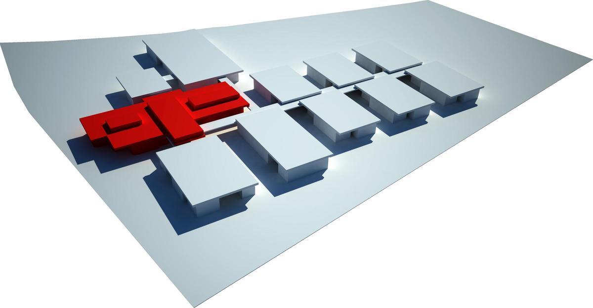 Detall del projecte del nou centre de l'Altem amb el ramon Reig en vermell