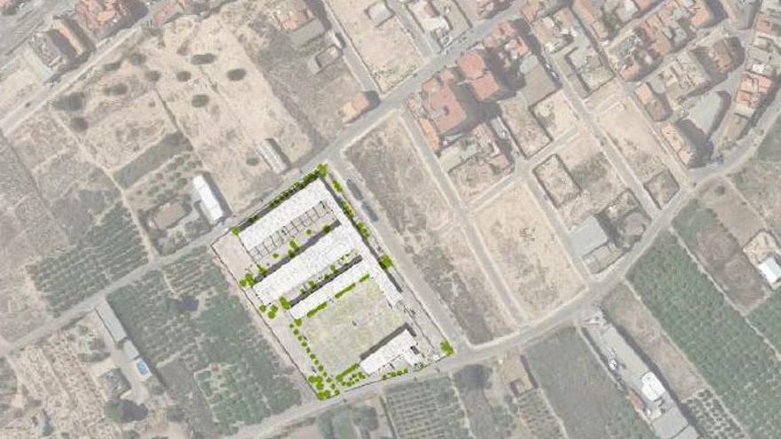 Imagen aérea de la ubicación del nuevo centro junto al casco urbano de Albatera, facilitada por el Ayuntamiento
