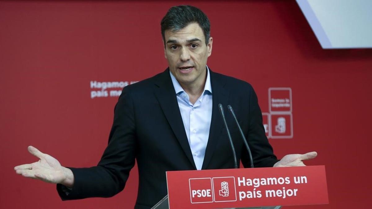 Pedro Sánchez, este miércoles en la sede del PSOE: