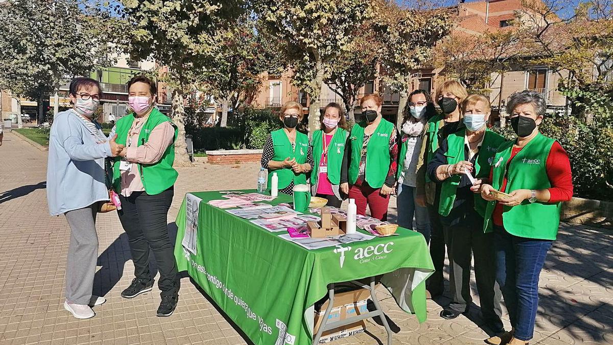 Voluntarias de la AECC de Toro reparten lazos rosas y folletos informativos sobre el cáncer de mama. | M. J. C.