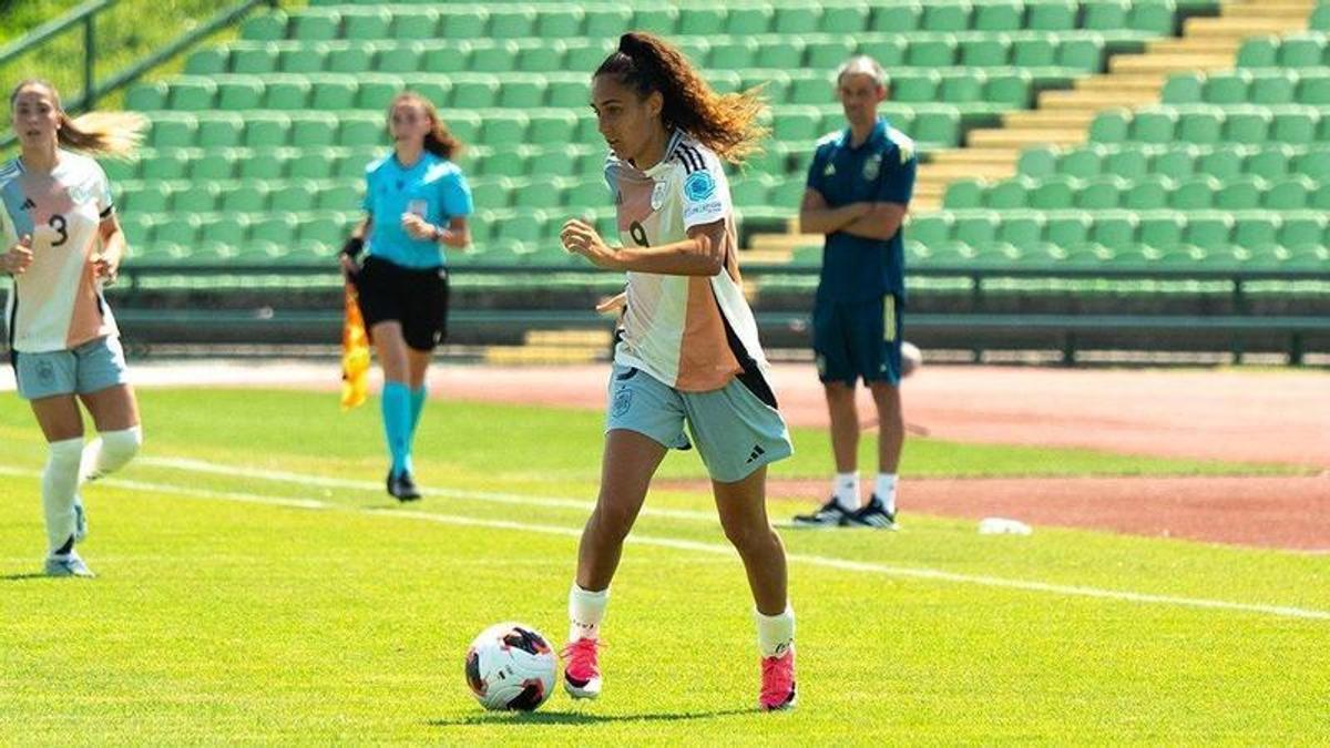 Celia Segura, durante el partido de España