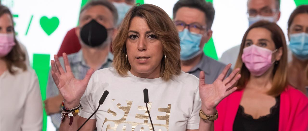 Susana Díaz, en la comparecencia que protagonizó tras perder las primarias andaluzas.