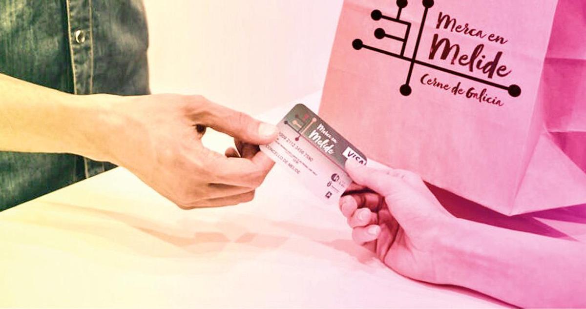 Imaxe da tarxeta Merca en Melide que poderá usarse nos comercios entre o 27 de setembro e o 31 de outubro. Foto: C.M.