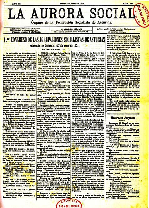 ; La página de “La Aurora Social” que recogió la constitución de la FSA, en 1901.