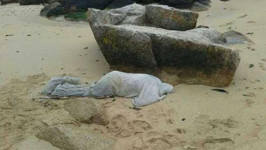 El cadáver apareció varado entre rocas en la playa de A Ila en A Pobra.  // FdV