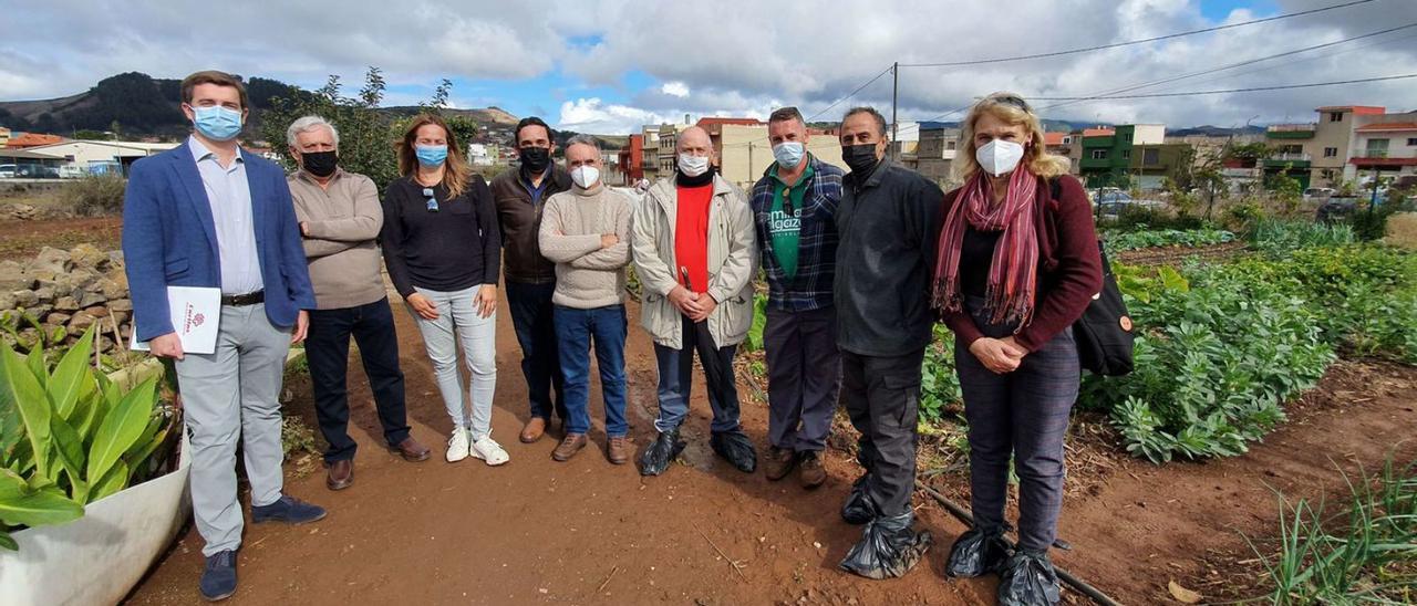 Visita de los concejales de La Laguna a la nueva huerta urbana en Camino de la Villa.