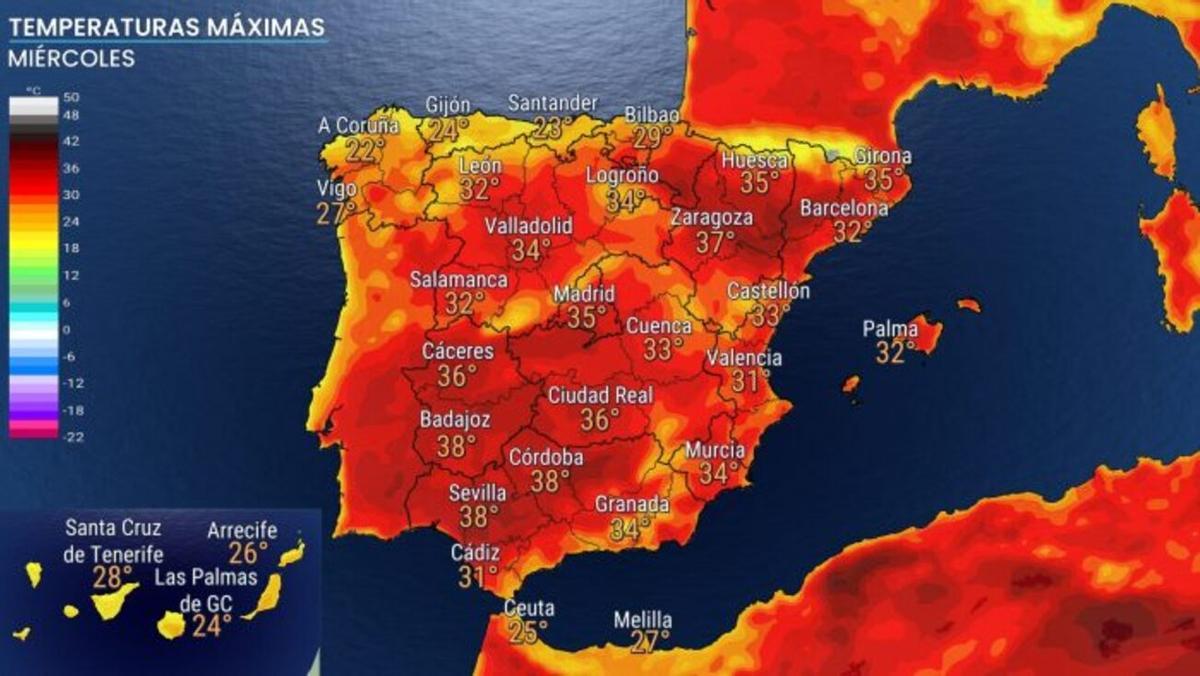 Temperaturas máximas de este miércoles
