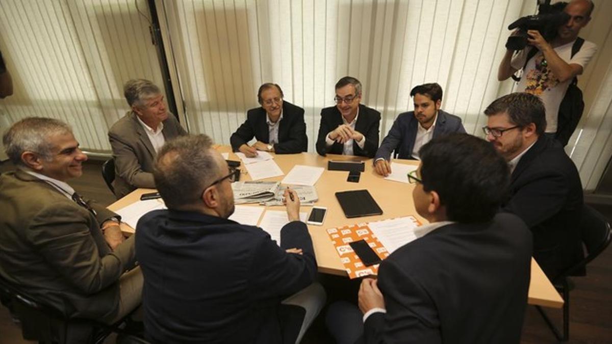 Reunión del comité de acuerdos poseletorales de Ciudadanos, este martes en Barcelona.