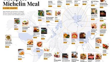 Este mapa muestra los restaurantes con estrella Michelin más baratos del mundo