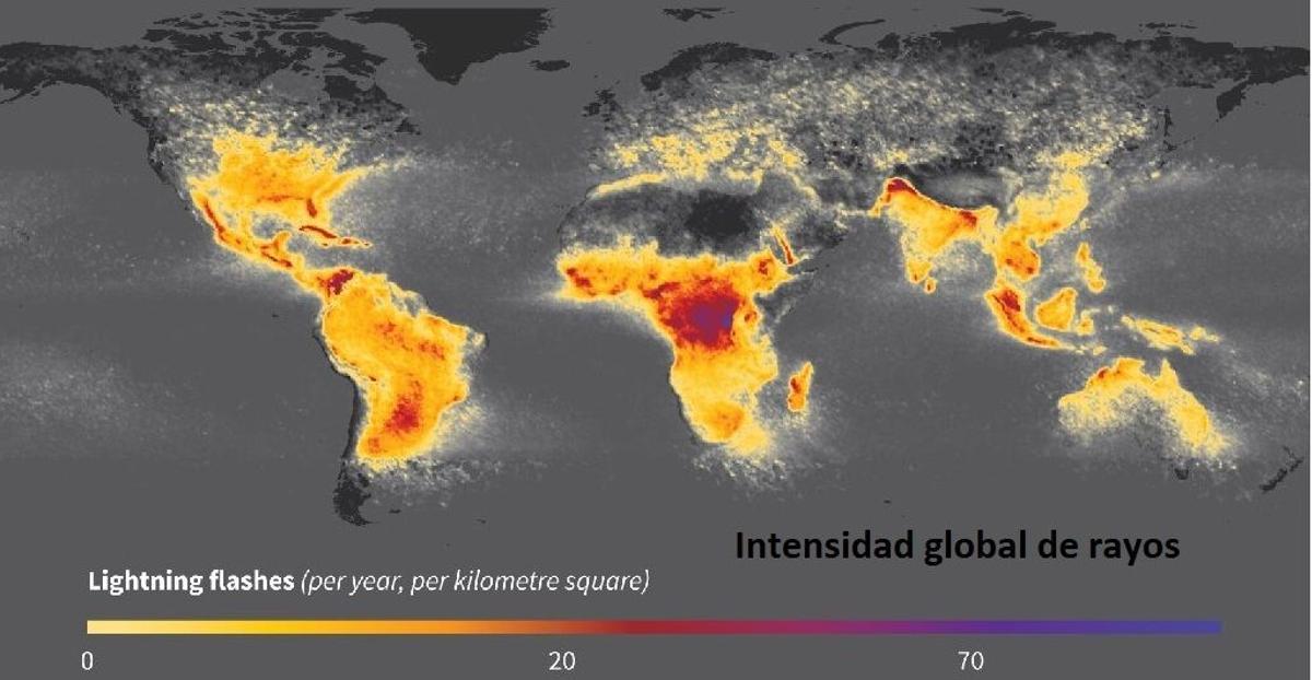 Intensidad de rayos en el mundo