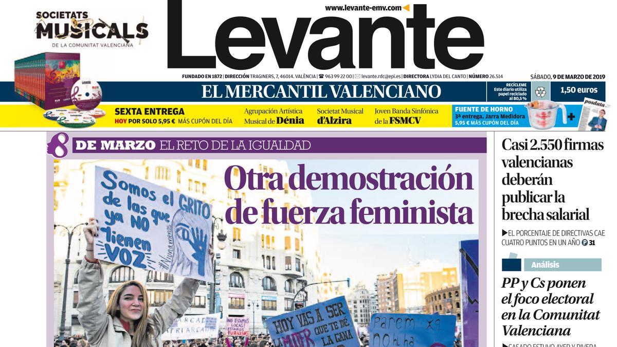 Portada del 9 de marzo de 2019, un día después de la conmemoración del Dia de la Mujer.