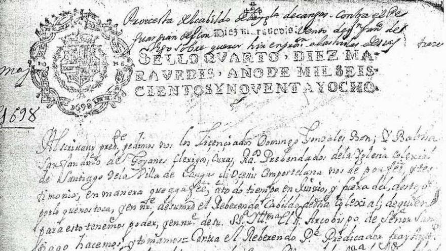 La primera página del documento de 1698 de queja de los clérigos.