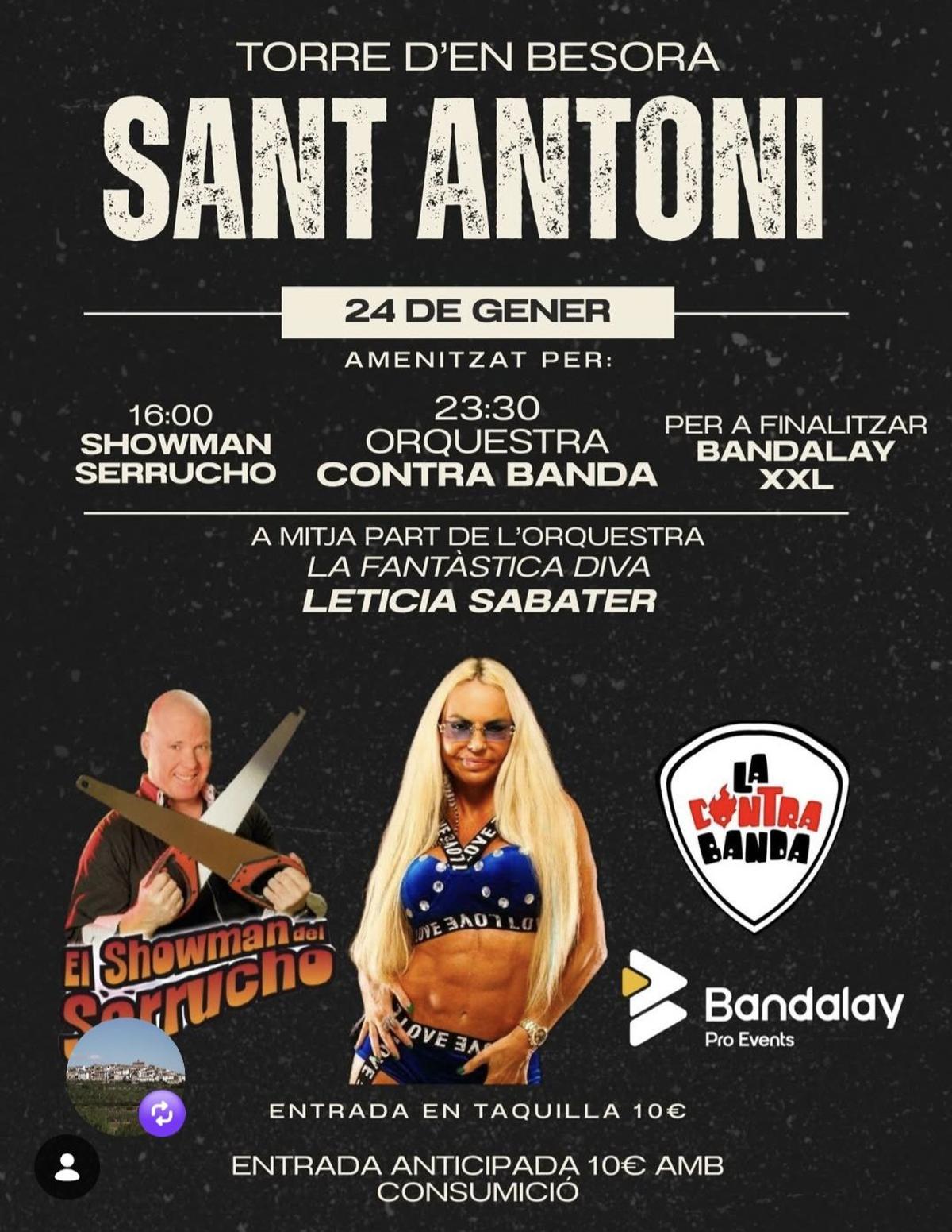 Actuaciones previstas este sábado para celebrar el Sant Antoni en la Torre d'en Besora.