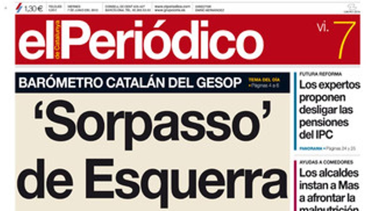 La portada de EL PERIÓDICO (7-6-2013).