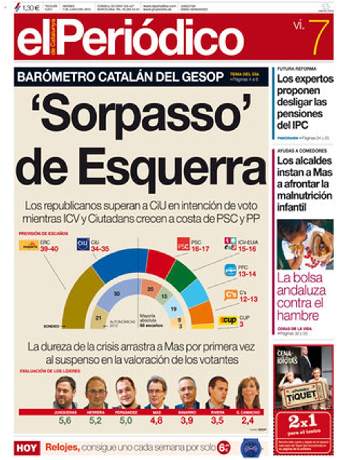 La portada de EL PERIÓDICO (7-6-2013).