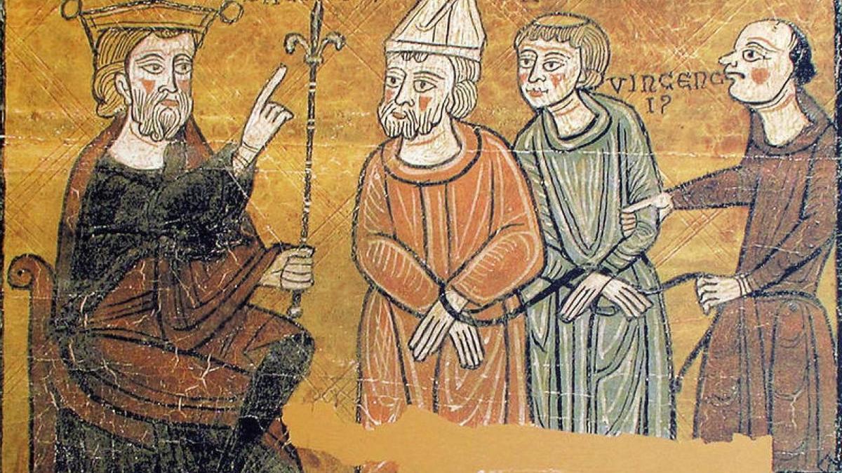 Daciano condena a destierro a san Valero y a tortura y muerte a san Vicente mártir