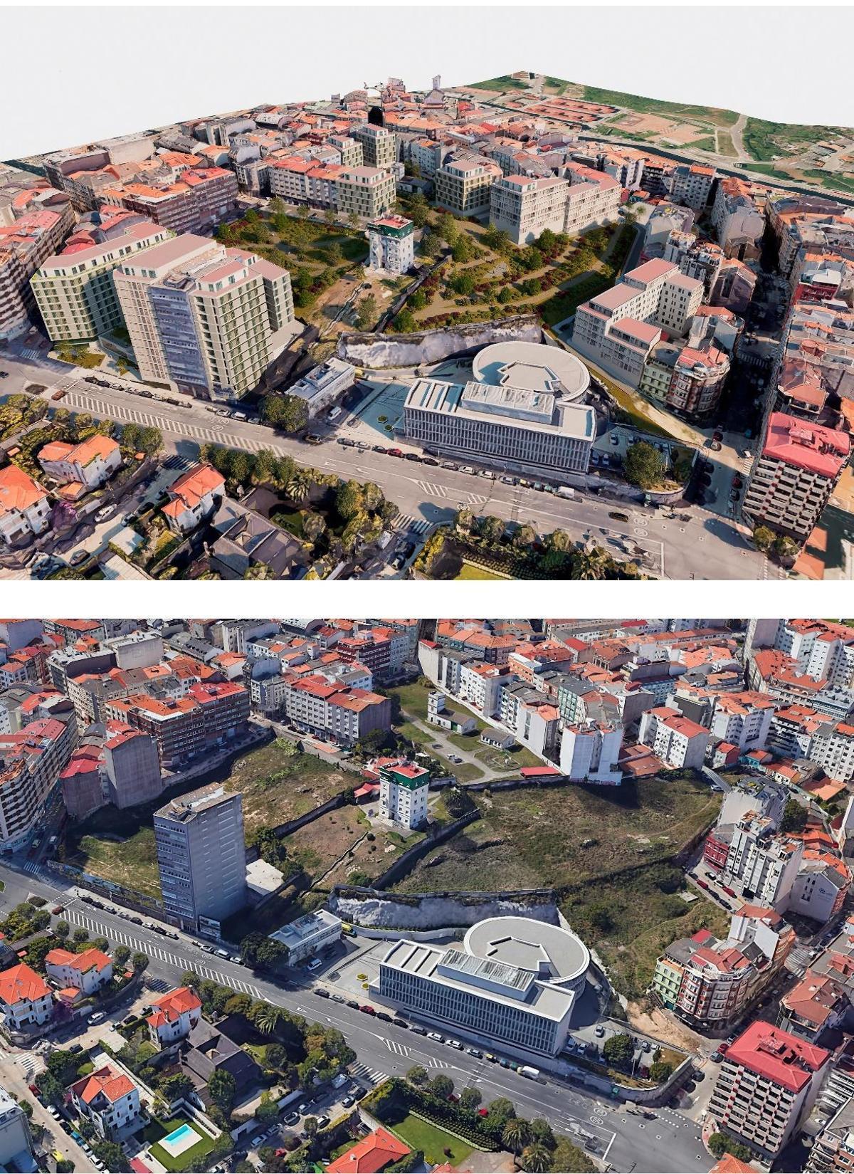 Abajo el antes y arriba el después en caso de que se lleve a cabo la propuesta