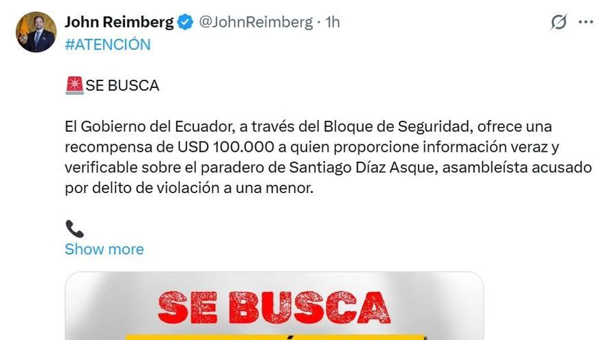 Ecuador ofrece 100.000 dólares por un excorreísta acusado de violación