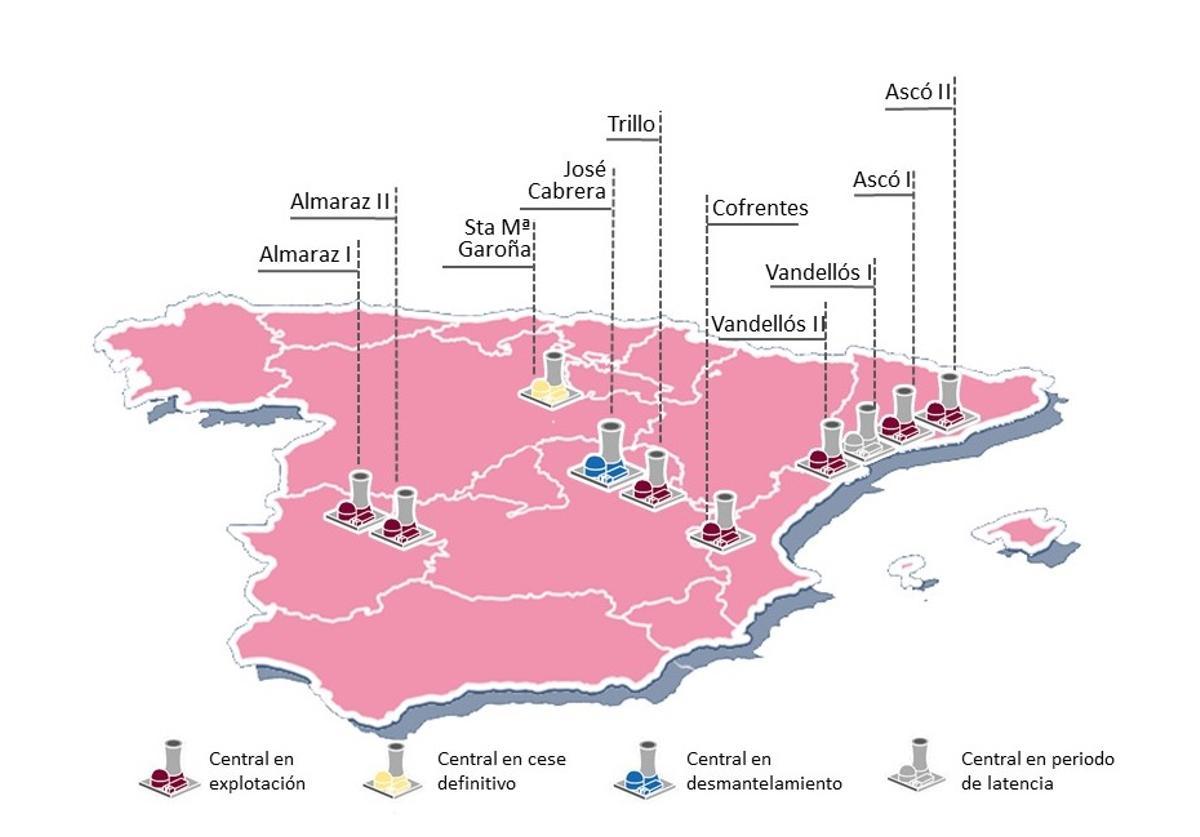 Mapa de las centrales nucleares españolas