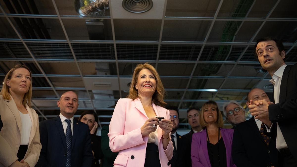 Raquel Sánchez, durante la inauguración de la nueva sede de Vueling en Barcelona.