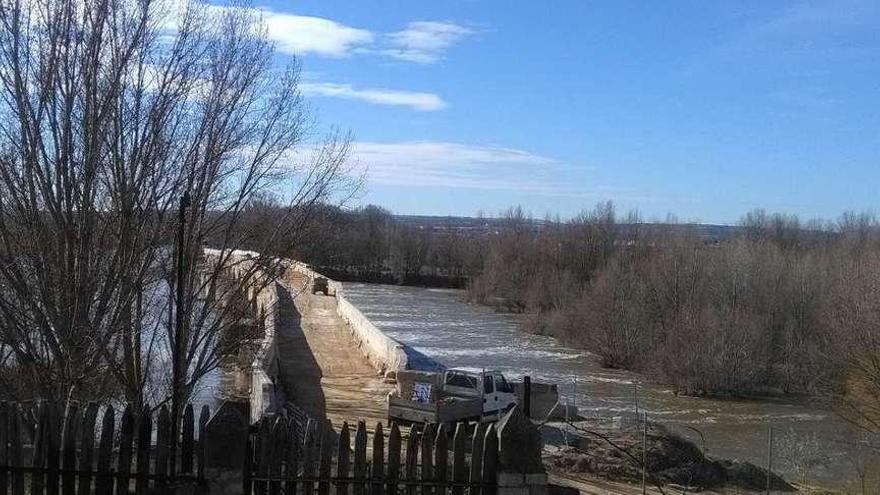 En la imagen, el puente de piedra y las isletas formadas en el cauce por vegetación invasora y materiales que arrastra el agua.