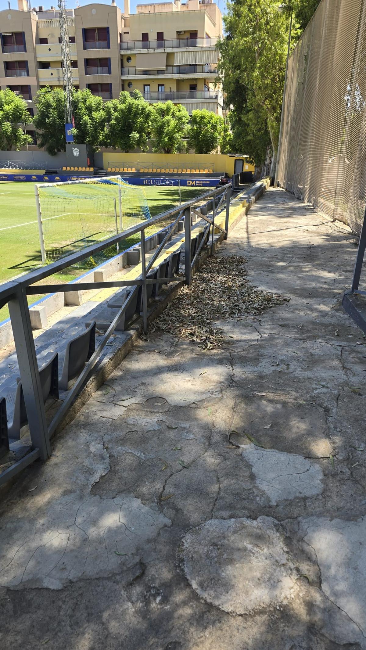 Así están las instalaciones y gradas del campo municipal de Los Arcos en Orihuela
