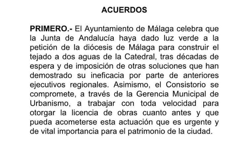 Moción del PP sobre la reforma del tejado de la Catedral de Málaga.