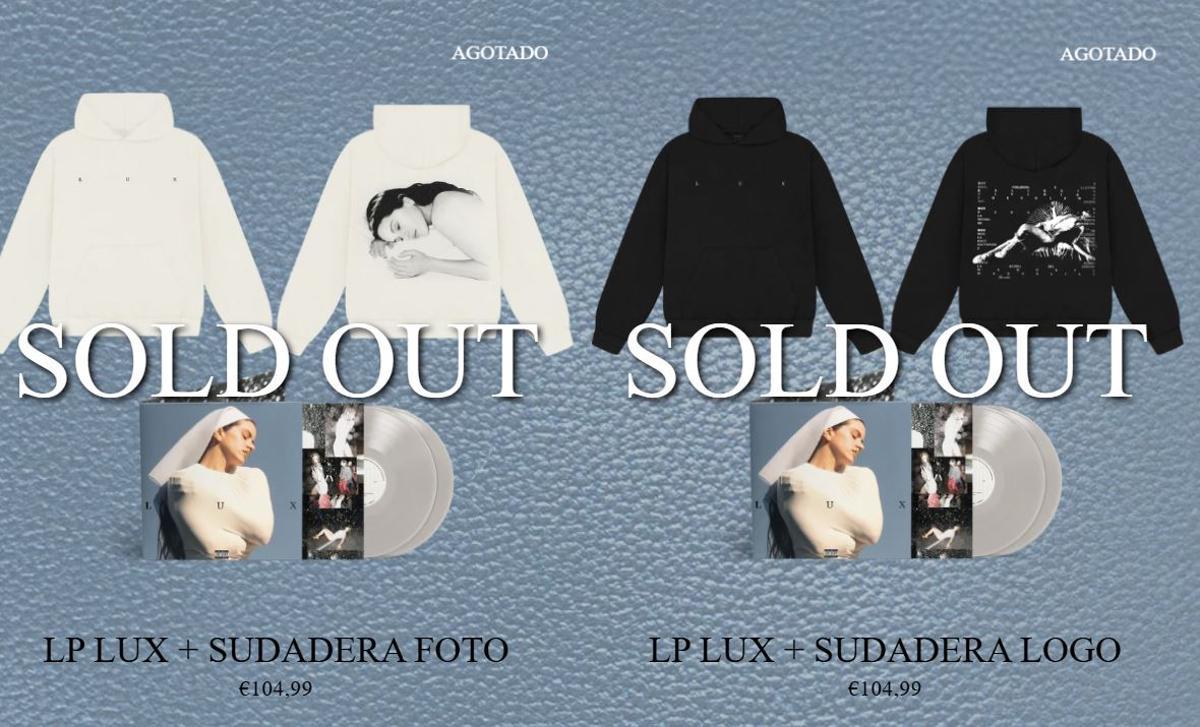 Los productos del 'Lux Tour', agotados en la web de Rosalía.