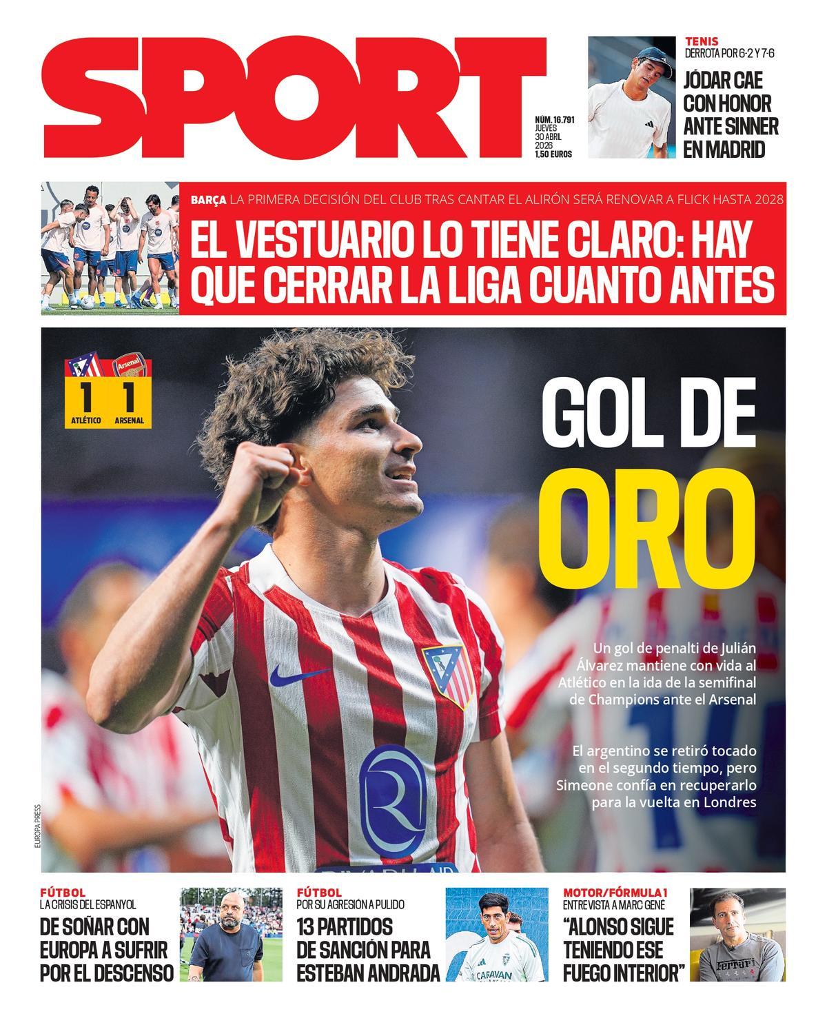 La portada SPORT de este jueves