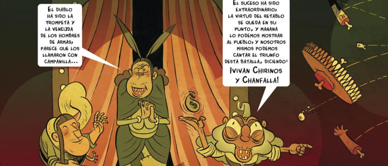 El retablo de las maravillas, en cómic  |  David Rubín (Ourense, 1977) traslada &quot;El retablo de las maravillas&quot; -uno de los ocho entremeses del escritor- a un cómic de 32 páginas. Con un lenguaje plástico repleto de acción, llena de actualidad esta historia ambientada en el siglo XVII pero que aborda temas universales y con una crítica de fondo que puede trasladarse también al contexto social actual. El libro sale hoy a la venta.