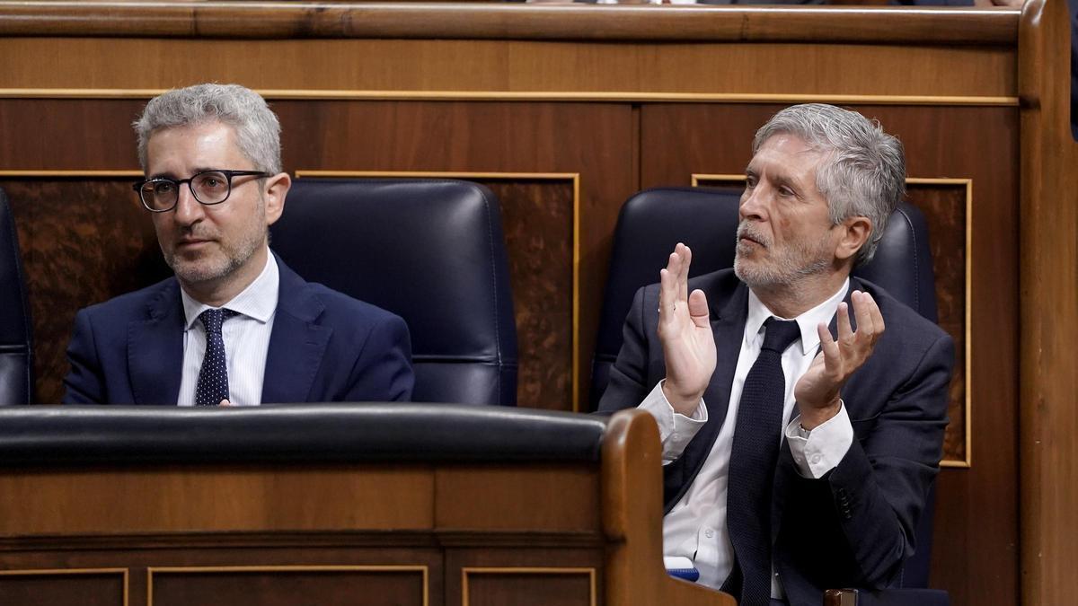 Arcadi España y Fernando Grande-Marlaska en la sesión de control al Gobierno en el Congreso de los Diputados