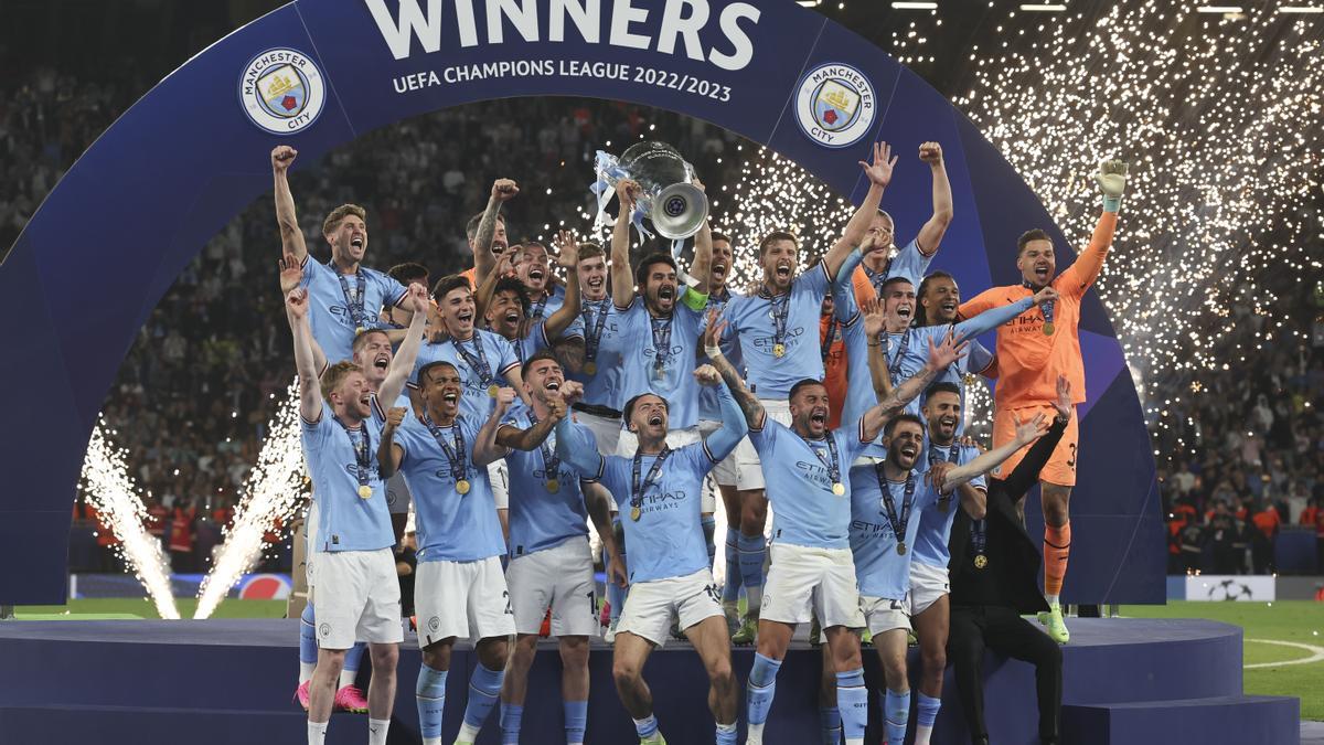 El Manchester City celebra su victoria en la Champions