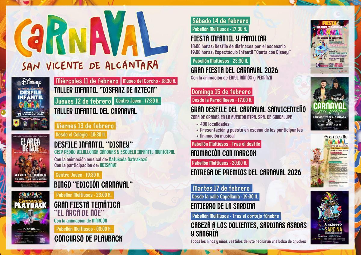 Programa de actos del Carnaval 2026 en San Vicente de Alcántara