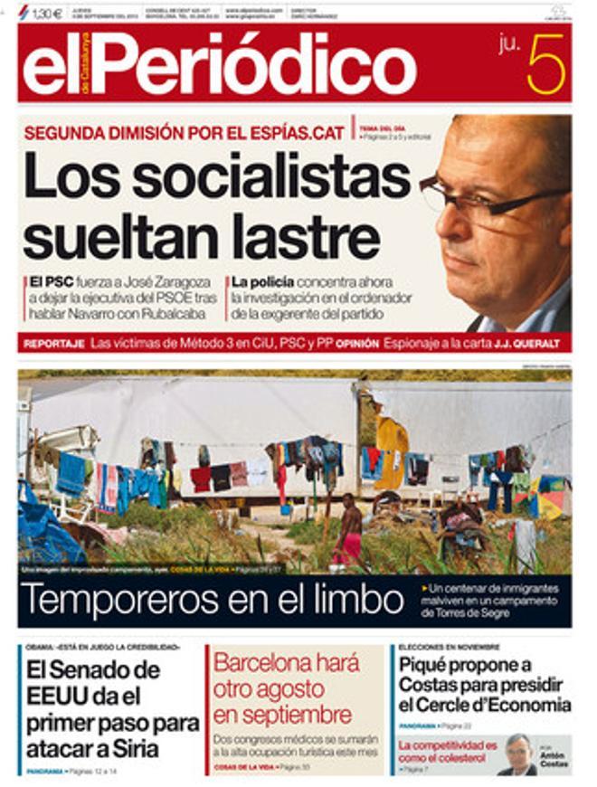 Portada de EL PERIÓDICO del 5 de septiembre.