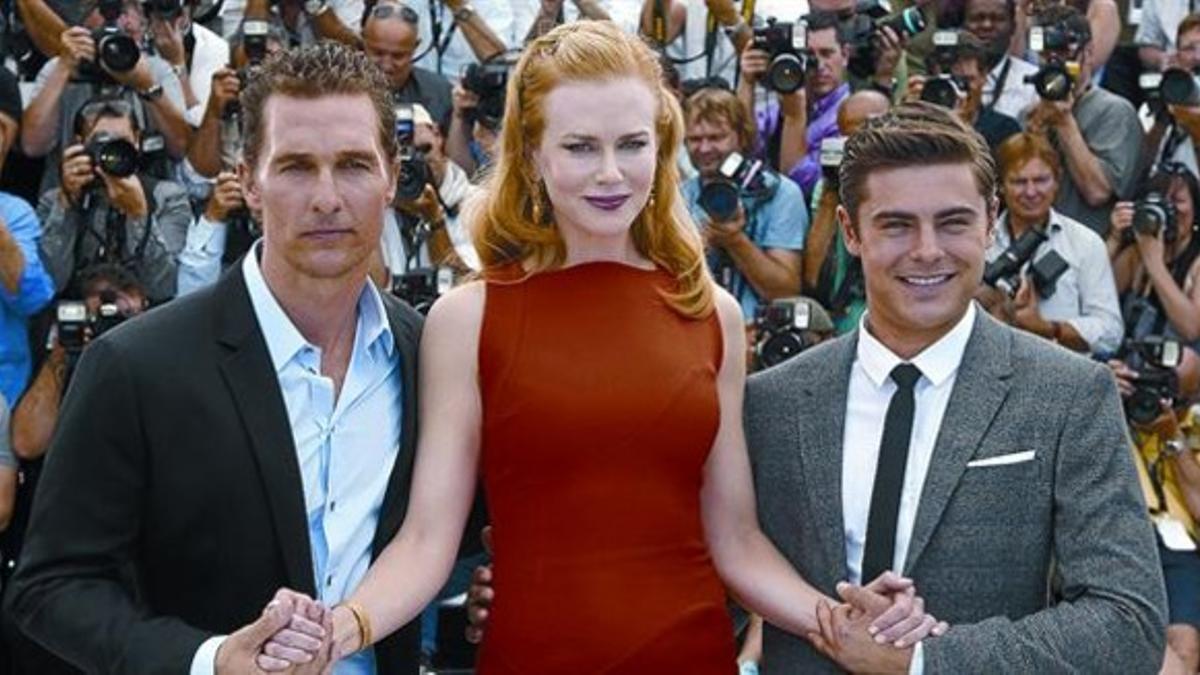 Matthew McConaughey (izq.), Nicole Kidman y Zac Efron, en Cannes.