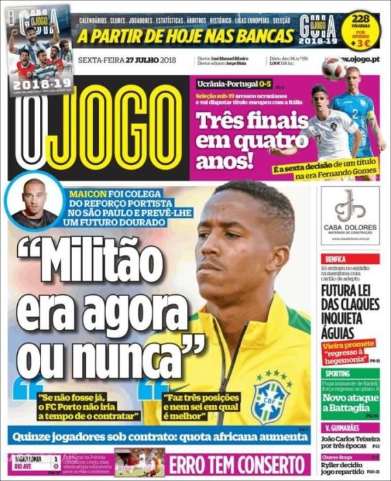 Portada O JOGO 27 de julio de 2018