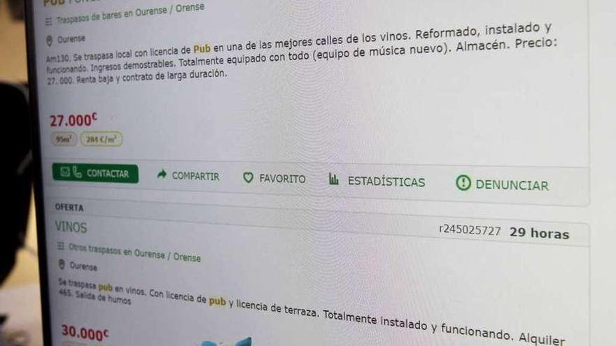 Captura de la web en la que se anuncian hasta 14 pubs en el casco viejo en alquiler o traspaso. // I.Osorio