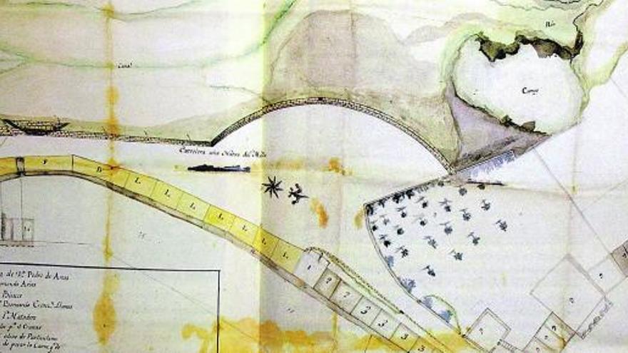 Plano antiguo de la villa de Avilés.  reproducción de ricardo solís del libro «cuando avilés construyó un teatro».