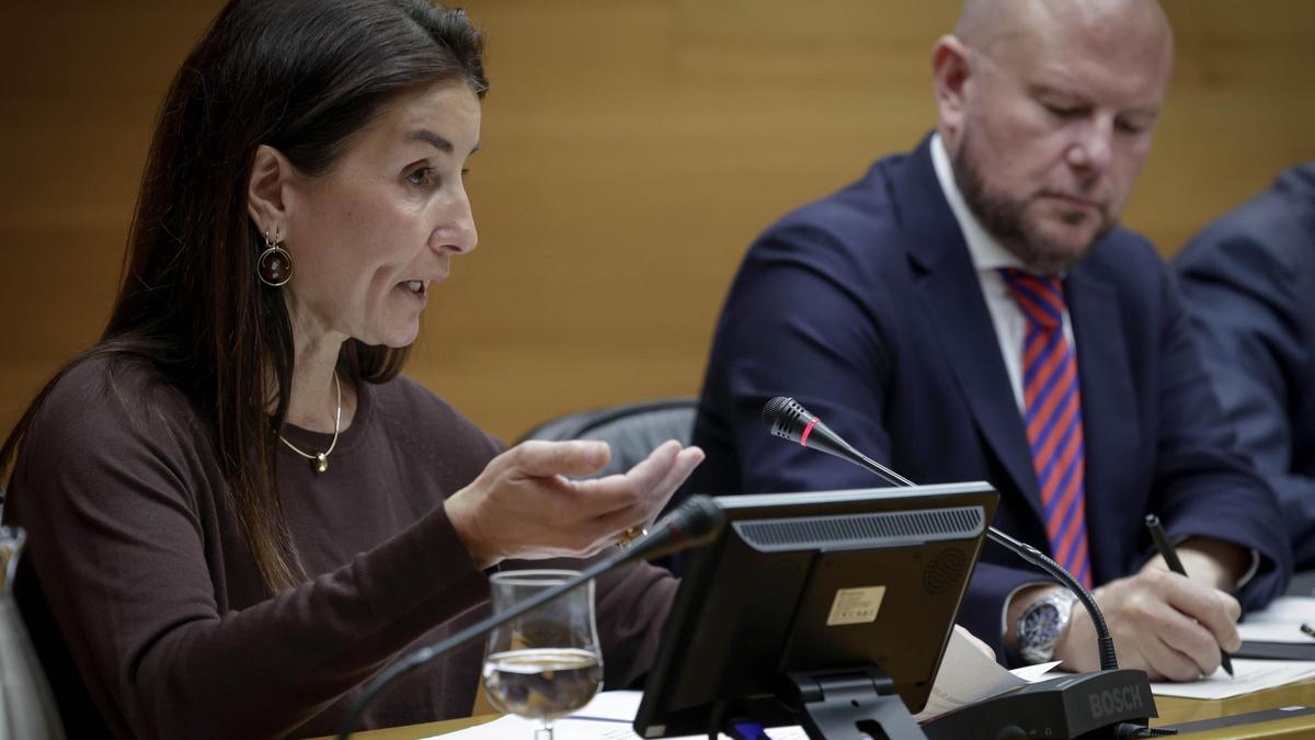 La consellera de Hacienda, Ruth Merino, explica los presupuestos para 2025 en las Corts, este miércoles.