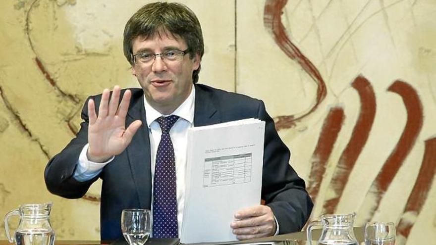 El President Carles Puigdemont en la reunió de l&#039;executiu, ahir