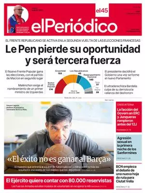 La portada de EL PERIÓDICO del 8 de julio de 2024