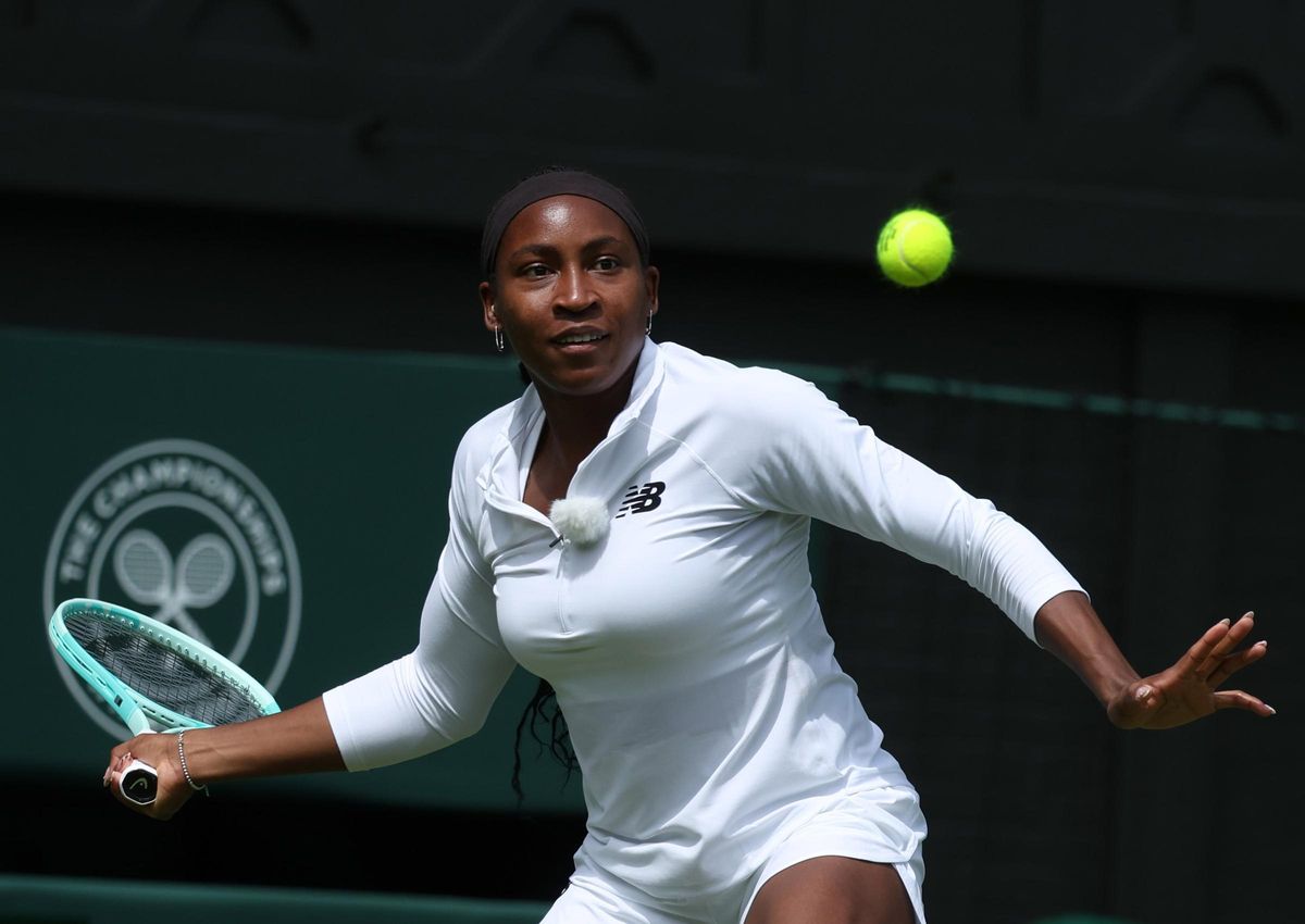 Coco Gauff, durante un entrenamiento en Wimbledon, este viernes.