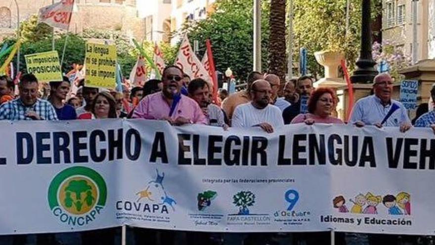 Manifestación de padres de alumnos en Alicante por la elección de lengua