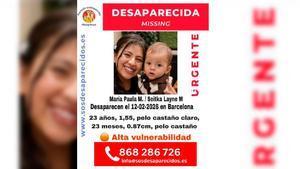 Cartel que denuncia la desaparición de María Paula M. y de su hijo Seitka Layne M.