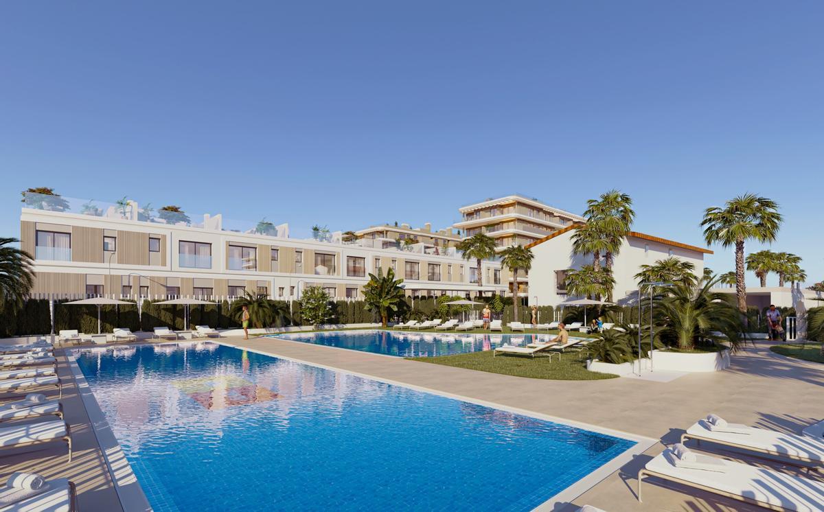 El residencial cuenta con dos amplias zonas de playa de piscina.