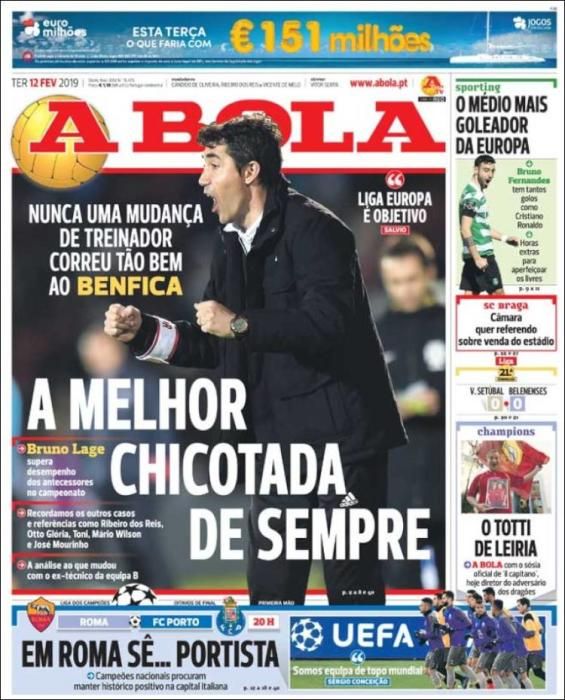 Portada A BOLA martes 12 de febrero 2019